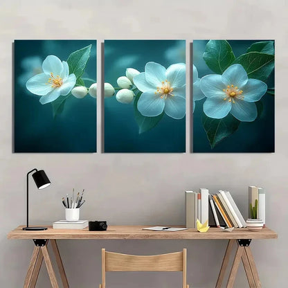 3pcs Elegant Floral White West Indian Jasmine Metal Print Ready to Hang Art - Bella Home Decor