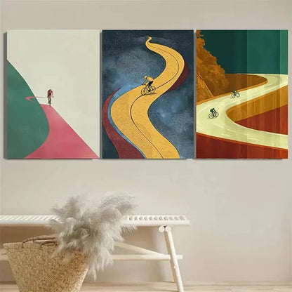 3pcs Cycling Poster Collection Orange, Yellow  Wall Art Set Canvas Unframed - High Quality Print 100% Australian Made Wall Canvas - Bella Home Decor