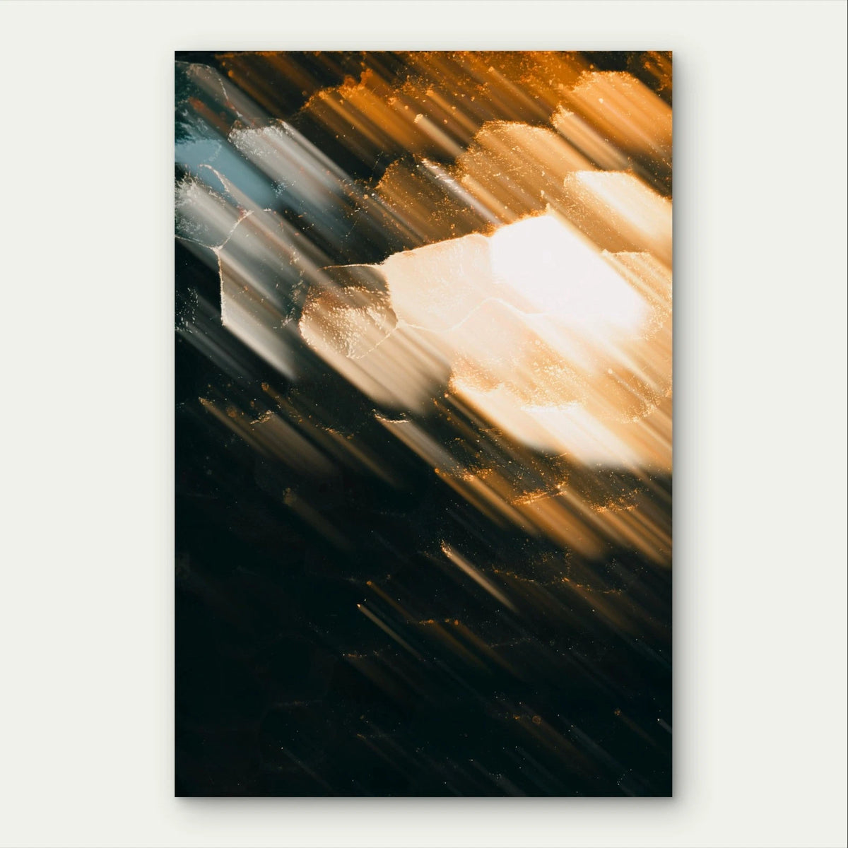 Golden Light Rays and Dark Textures Abstract 40x60cm Metal Print Ready to Hang