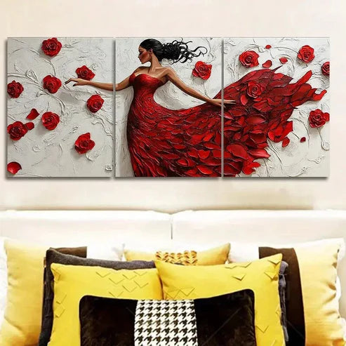 3pcs The girl dancing in the red dress Wall Art Set Canvas Unframed - High Quality Print 100% Australian Made Wall Canvas