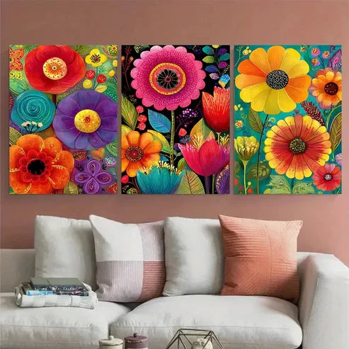 3pcs Vintage Mexican Floral Illustration Wall Art Canvas Unframed - High Quality Print 100% Australian Made Wall Canvas