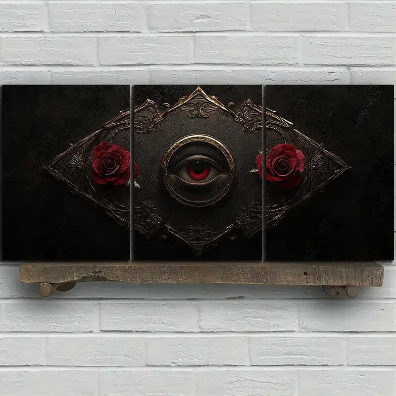 3pcs Eyes and Roses Black & Red Metal Print Ready to Hang Art - Bella Home Decor