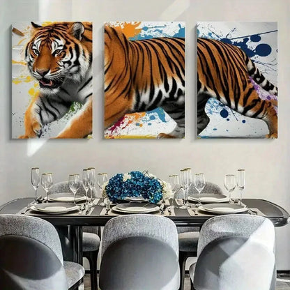3pcs Vibrant Splash Art Design Tiger Metal Print Ready to Hang Art - Bella Home Decor