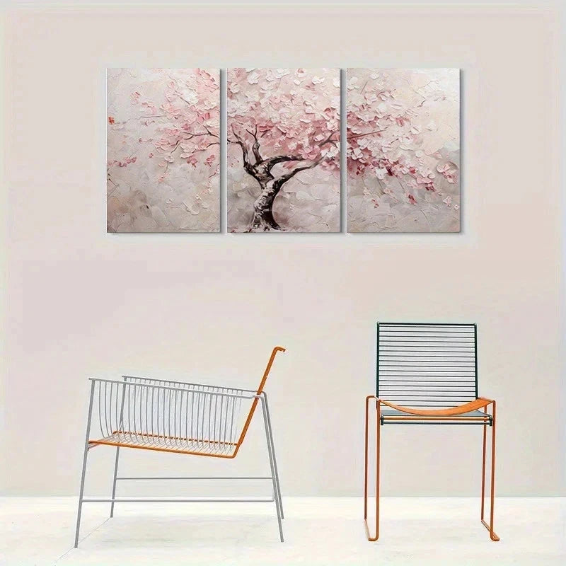 3pcs Cherry Blossom Tree Abstract Pink Floral Metal Print Ready to Hang Art - Bella Home Decor