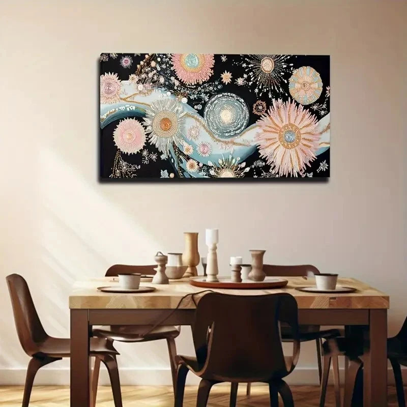 Vibrant Floral Abstract Design Wall Art Canvas Office Home Room Framed 120x60cm