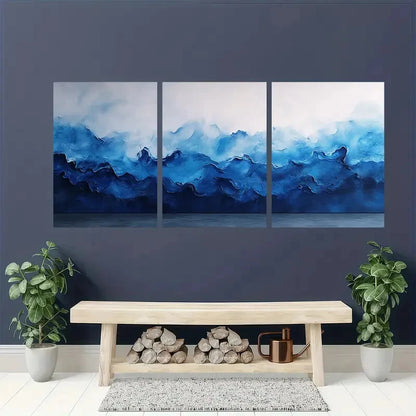 3pcs Cobalt Blue Painting Watercolor Art Aqua Metal Print Ready to Hang Art - Bella Home Decor