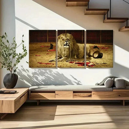 3pcs Lion in a Circus Show Modern Wall Art Set Canvas Framed 60x90cm - High Quality Print 100% Australian Made Wall Canvas Ready to Hang - Bella Home Decor