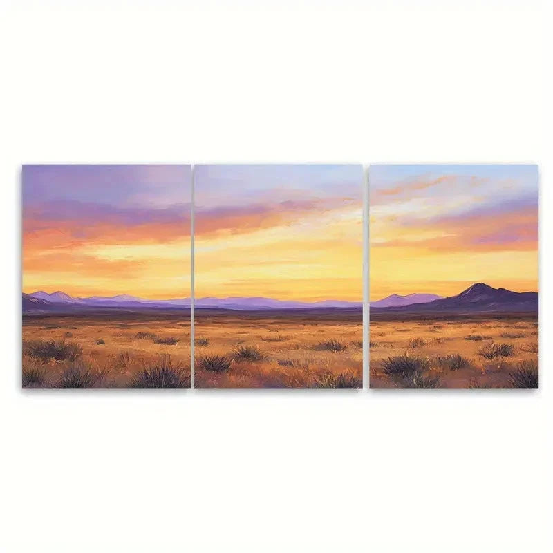 3pcs Desert at Dusk Nature Warm Earth Tones Wall Art Set Canvas Framed 50x70cm - High Quality Print 100% Australian Made Wall Canvas Ready to Hang - Bella Home Decor