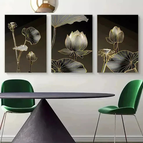 3pcs Abstract Wall Art Lotus Flower Art Canvas Unframed - High Quality Print 100% Australian Made Wall Canvas - Bella Home Decor