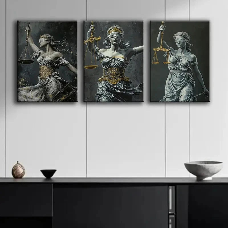 3pcs Lady Justice Artwork Wall Art Set Canvas Framed 50x70cm - High Quality Print 100% Australian Made Wall Canvas Ready to Hang