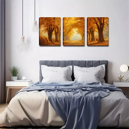 3pcs Deep Yellow Woods, Romantic Roads Wall Art Canvas Unframed - High Quality Print 100% Australian Made Wall Canvas - Bella Home Decor