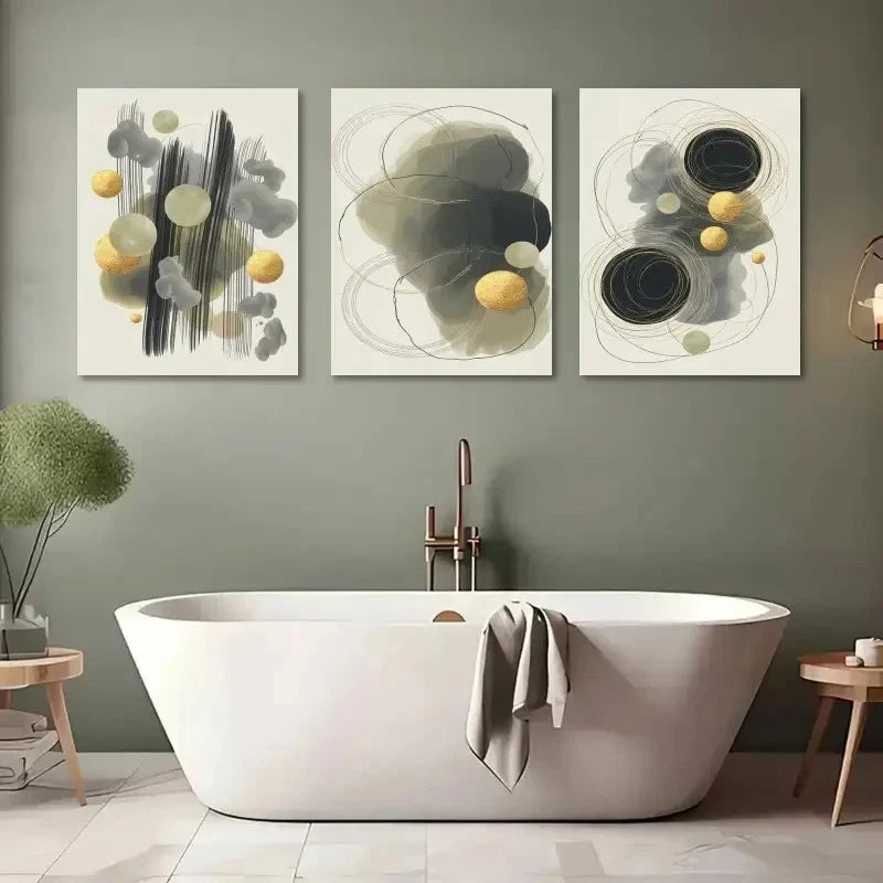 3pcs Abstract Circles Ink Wash Minimalist Metal Print Ready to Hang Art - Bella Home Decor