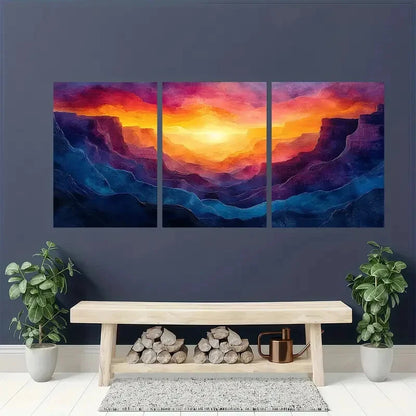 3pcs Abstract Colorful Canyon Landscape Art Metal Print Ready to Hang Art - Bella Home Decor