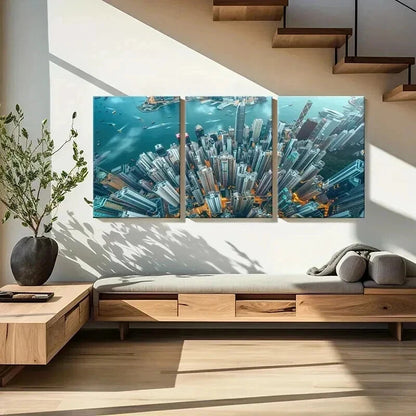 3pcs Cityscape Skyscraper Waterfront Perfect Wall Art Set Canvas Framed 60x90cm - High Quality Print 100% Australian Made Wall Canvas Ready to Hang - Bella Home Decor