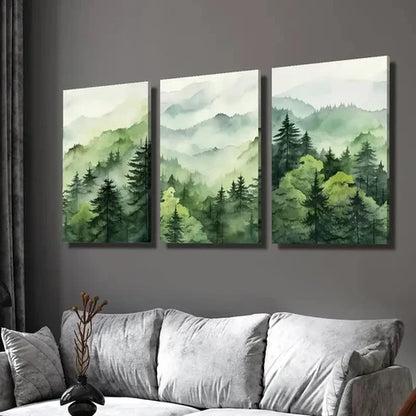 3pcs Misty Cedar Forest Wall Art Set Canvas Unframed - High Quality Print 100% Australian Made Wall Canvas