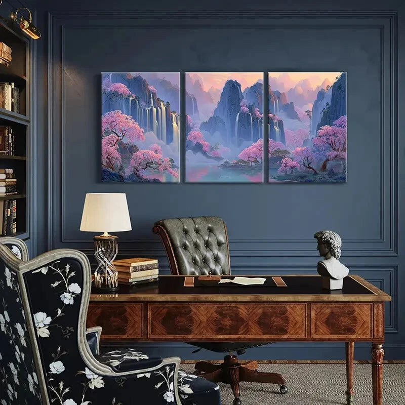 3pcs Mountain Landscape Waterfall Scenery Metal Print Ready to Hang Art - Bella Home Decor