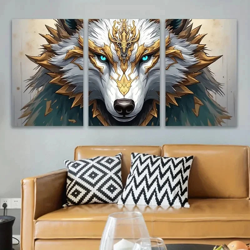 3pcs White Wolf Artwork Wall Art Set Canvas Framed 40x60cm - High Quality Print 100% Australian Made Wall Canvas Ready to Hang