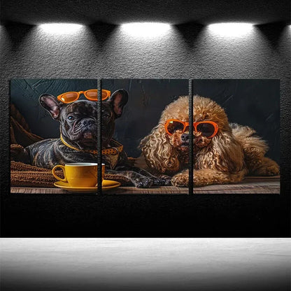 3pcs Poodle & French Bulldog with Glasses Metal Print Ready to Hang Art - Bella Home Decor