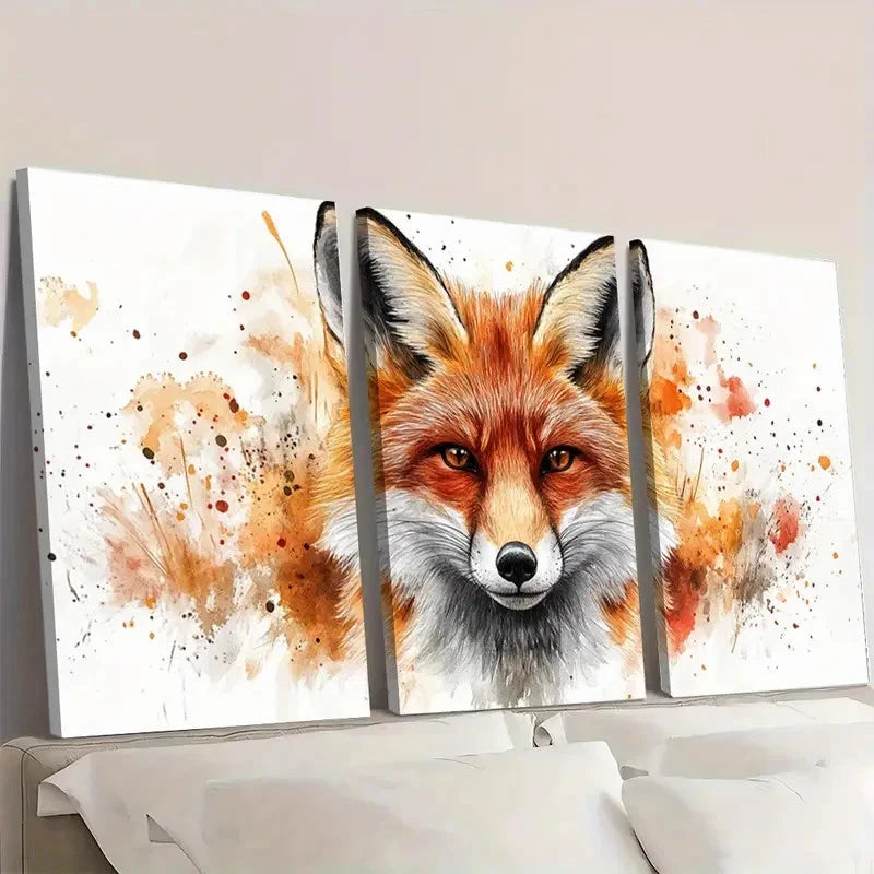 3pcs B  Red, Black, White & Brown Fox Portrait    Wall Art Set Canvas Framed 50x70cm - High Quality Print 100% Australian Made Wall Canvas Ready to Hang - Bella Home Decor
