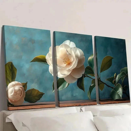 3pcs Vintage Camellia Oil Painting Ar   Wall Art Set Canvas Framed 50x70cm - High Quality Print 100% Australian Made Wall Canvas Ready to Hang