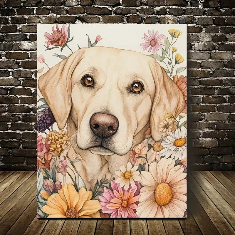 Adorable Labrador Retriever with Vibrant Painting 40x60cm Metal Print Ready to Hang