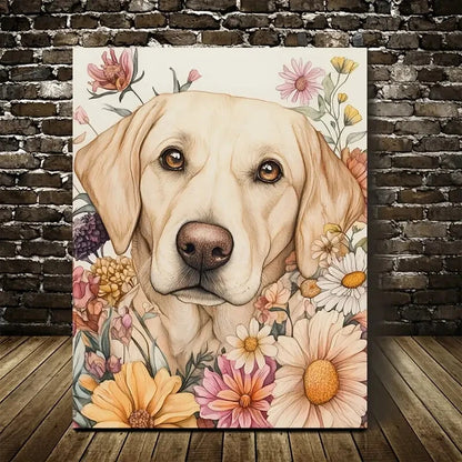 Adorable Labrador Retriever with Vibrant Painting 40x60cm Metal Print Ready to Hang