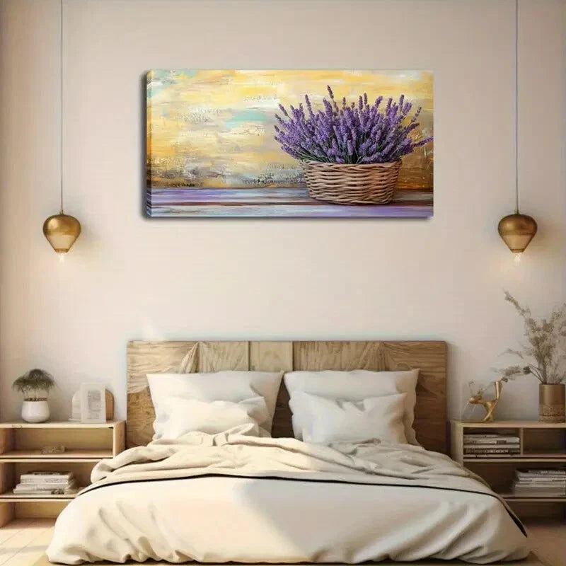 Vibrant Purple Lavender Woven Wall Art Canvas Office Home Room Framed 120x60cm - Bella Home Decor