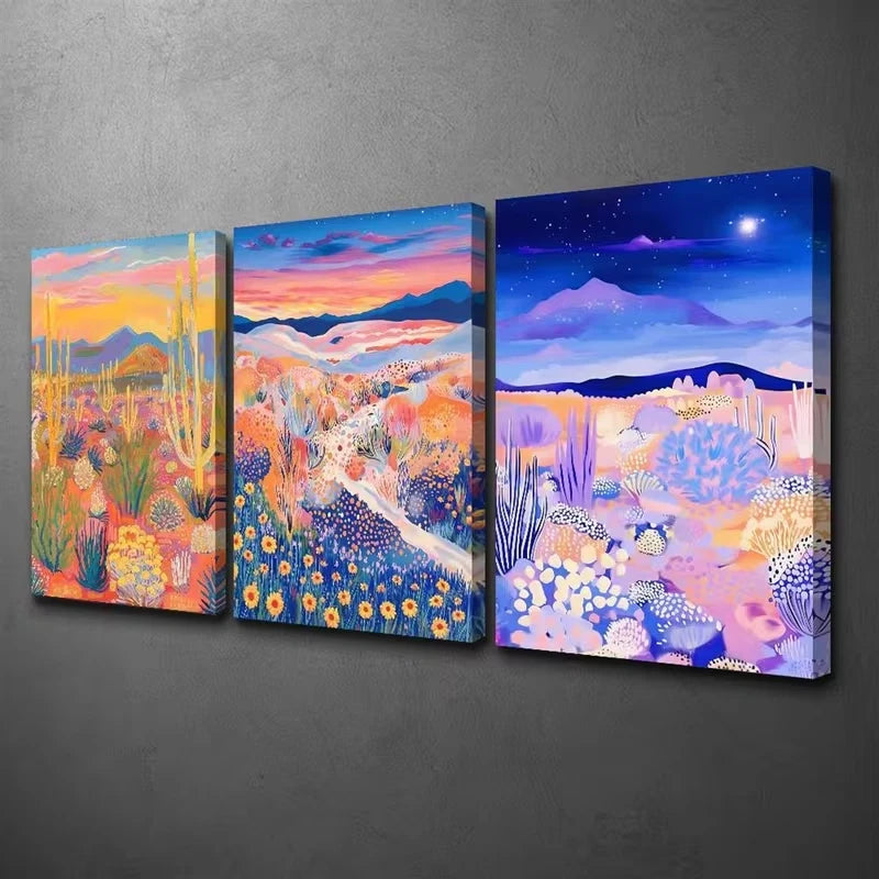 3pcs Vintage Desert Abstract Wall Art Set Canvas Framed 40x60cm - High Quality Print 100% Australian Made Wall Canvas Ready to Hang