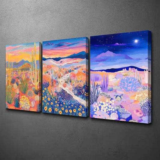 3pcs Vintage Desert Abstract Wall Art Set Canvas Framed 40x60cm - High Quality Print 100% Australian Made Wall Canvas Ready to Hang