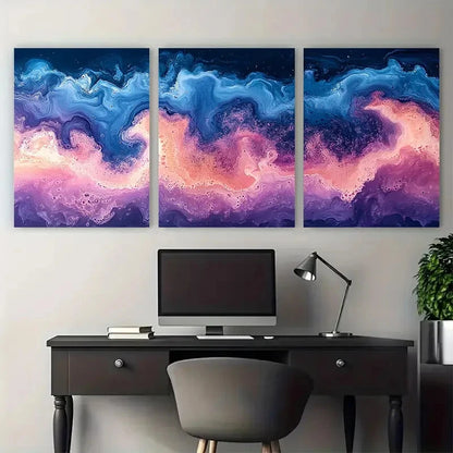 3pcs Swirling Blues Purples Pinks Fluid Abstract Wall Art Set Canvas Framed 40x60cm - High Quality Print 100% Australian Made Wall Canvas Ready to Hang - Bella Home Decor