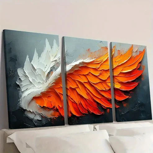 3pcs Original White Orange Abstract Wing Wall Art Canvas Unframed - High Quality Print 100% Australian Made Wall Canvas - Bella Home Decor