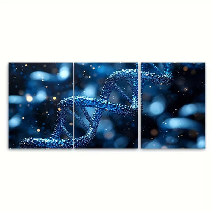 3pcs Detailed Blue DNA Molecules Science Metal Print Ready to Hang Art - Bella Home Decor
