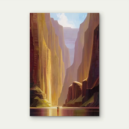 Sunlit Canyon & River Scene Metal Print Ready to Hang