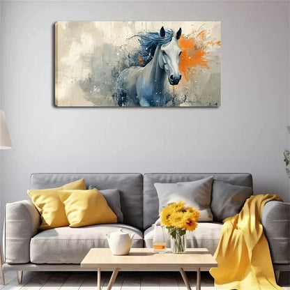 Blue & Orange Splash Wall Art Canvas Office Home Room Framed 120x60cm