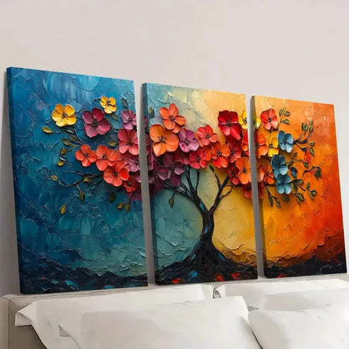 3pcs Abstract Floral Art Rich Color Palette A  Wall Art Set Canvas Unframed - High Quality Print 100% Australian Made Wall Canvas - Bella Home Decor