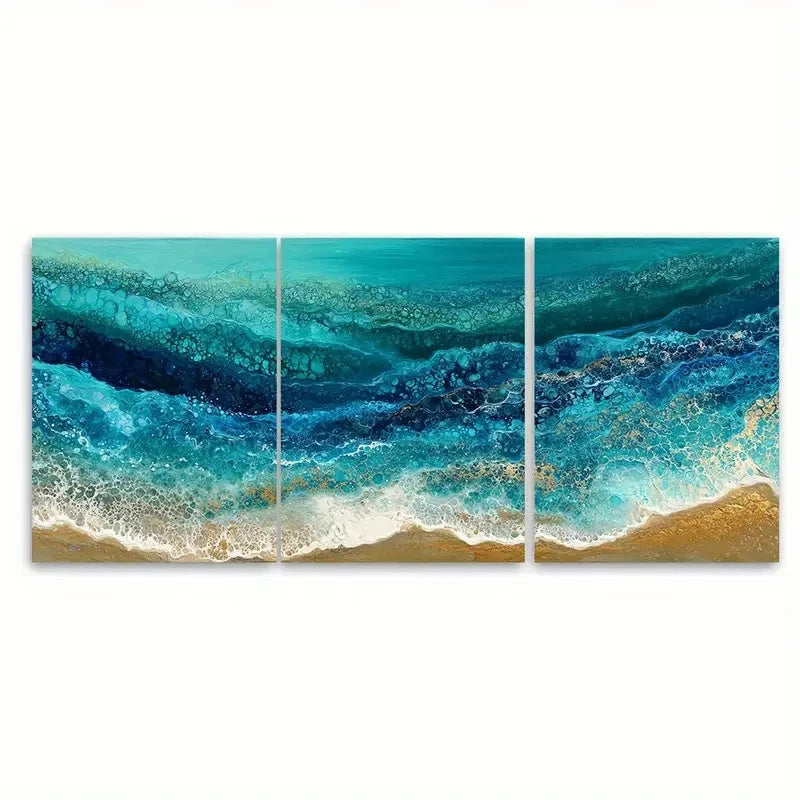 3pcs Emerald Beach Seascape Art Canvas Wall Decor Wall Art Set Canvas Framed 50x70cm - High Quality Print 100% Australian Made Wall Canvas Ready to Hang