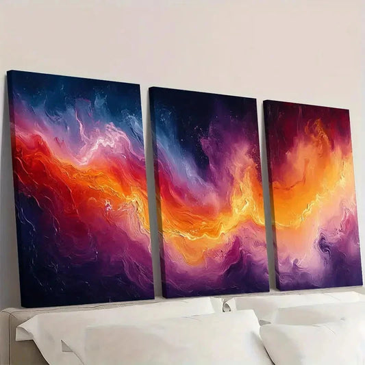 3pcs Colorful Swirls in Blue, Orange, Pink & P Wall Art Set Canvas Framed 60x90cm - High Quality Print 100% Australian Made Wall Canvas Ready to Hang