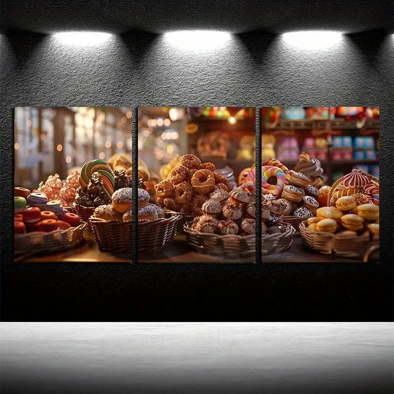 3pcs Colorful Candies and Desserts, Modern Design Metal Print Ready to Hang Art - Bella Home Decor