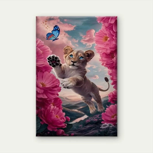 Cute Little Lion, Oil Painting 60x90cm Metal Print Ready to Hang