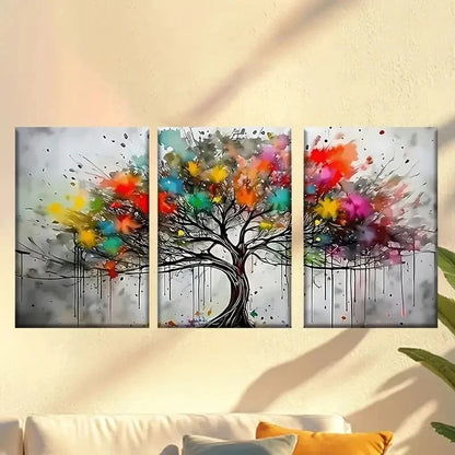 3pcs Colorful Tree with Many Colors Wall Art Set Canvas Framed 60x90cm - High Quality Print 100% Australian Made Wall Canvas Ready to Hang - Bella Home Decor