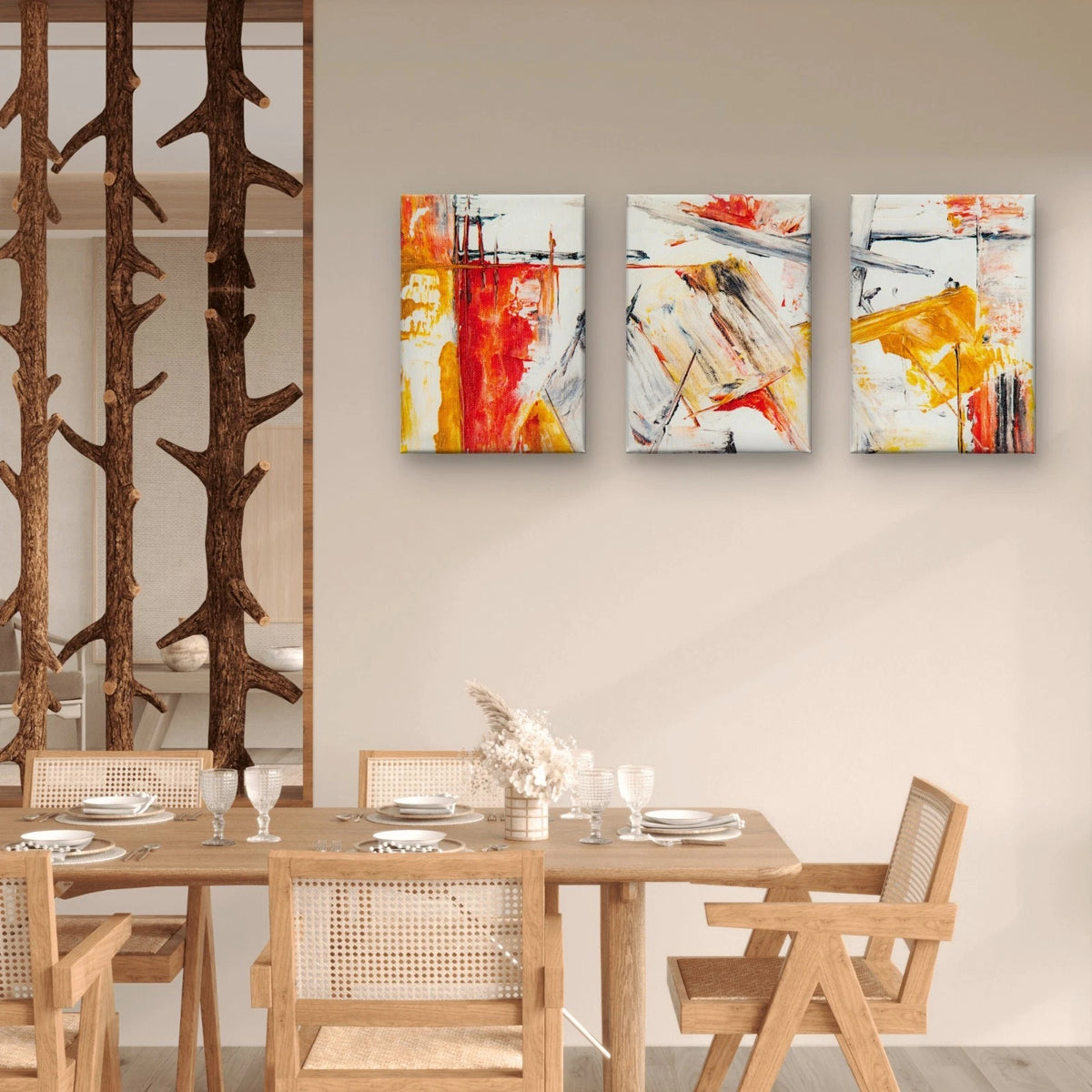 3pcs Warm Abstract Expressionism Paint Pattern Wall Art Set Canvas Framed 60x90cm - High Quality Print 100% Australian Made Wall Canvas Ready to Hang