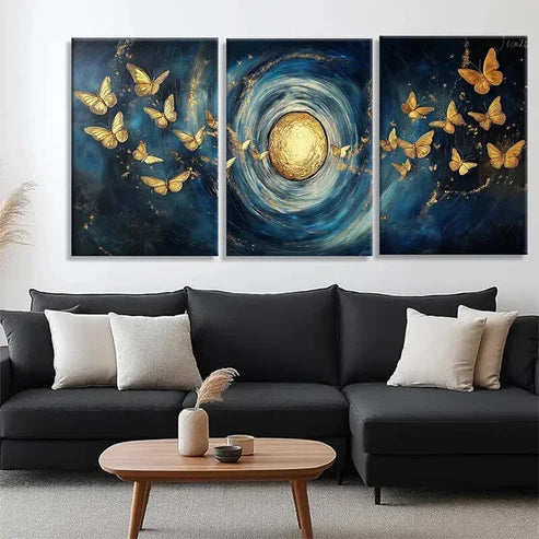 3pcs Golden Butterflies Swirling Décor Perfect Wall Art Canvas Unframed - High Quality Print 100% Australian Made Wall Canvas - Bella Home Decor