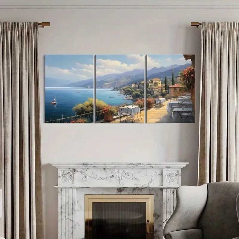 3pcs Mediterranean View Coastal Scenery Metal Print Ready to Hang Art - Bella Home Decor