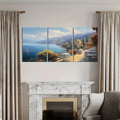 3pcs Mediterranean View Coastal Scenery Metal Print Ready to Hang Art - Bella Home Decor