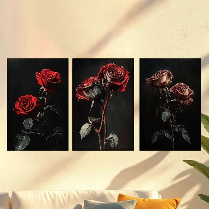 3pcs Three States of Rose, Blooming, Rotting 50x70cm - High Quality Print 100% Australian Made Wall Canvas Ready to Hang - Bella Home Decor