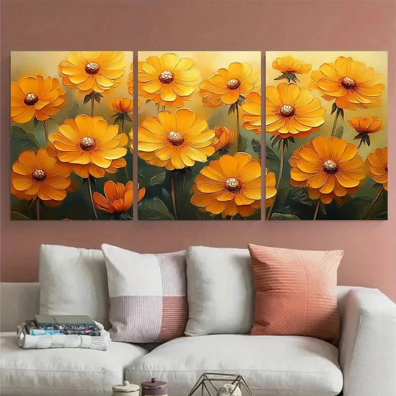 3pcs Vibrant Yellow Dandelions Spring Flowers Metal Print Ready to Hang Art - Bella Home Decor