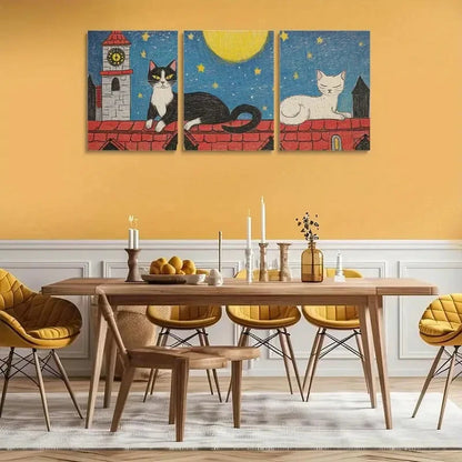 3pcs Black and White Cats with Red Roof Metal Print Ready to Hang Art - Bella Home Decor