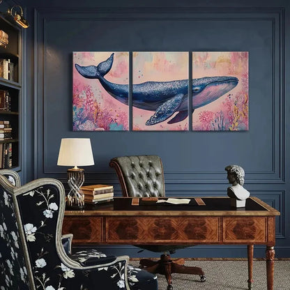 3pcs Whale Art Ocean Life Abstract Painting Metal Print Ready to Hang Art - Bella Home Decor