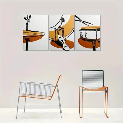 3pcs Abstract Drum Set Painting Metal Print Ready to Hang Art - Bella Home Decor