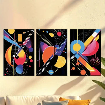 3pcs Bold Shapes and Lines in Style of Kandinsky Wall Art Canvas Unframed – High Quality Print 100% Australian Made Wall Canvas - Bella Home Decor